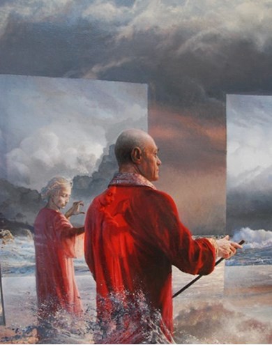 the tempest detail prospero painting by Alain Senez